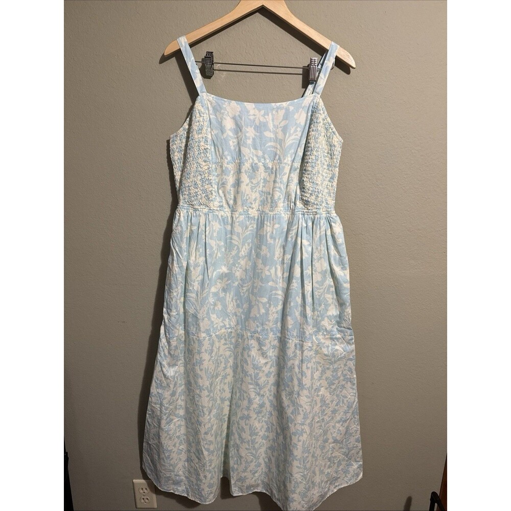 Lane Bryant Smocked Bodice Dress Women Size 14 Adjustable Straps Pockets Cotton